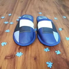 Copa cop Kožené domáce papuče Puzzle - modré