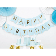 PartyDeco Banner Happy Birthday, modrý 15x175cm