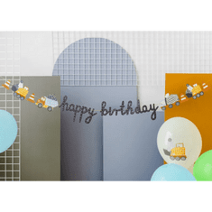 PartyDeco Banner Happy Birthday, stavebné stroje, 2m