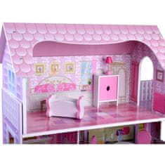 JOKOMISIADA Drevený domček pre bábiky s nábytkom + LED svetlo