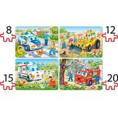 Castorland 4x Puzzle Veselé vozidlá – 8, 12, 15 a 20 dielikov