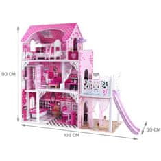 JOKOMISIADA Drevený domček pre bábiky 90 cm, so šmýkačkou a výťahom