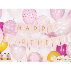 PartyDeco Banner Happy Birthday, ružový 15x175cm