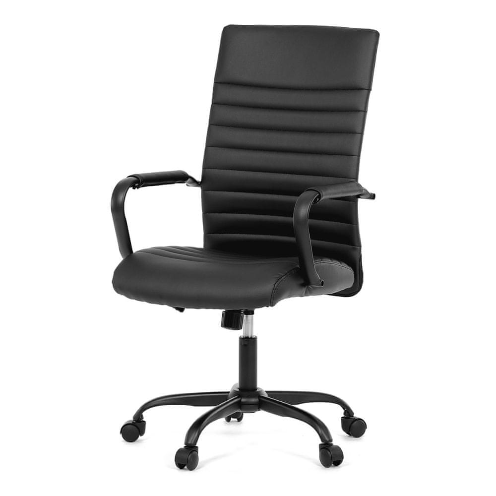 Autronic Kancelárska stolička, čierna ekokoža, hojdací mach, kolieska pre tvrdé podlahy, čierny kov