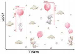 Tulimi Dekorácia na stenu - Zajac s balónikmi XXL, ružová