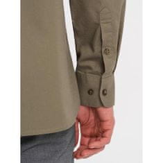 OMBRE Pánska bavlnená košeľa s vreckom REGULAR FIT V2 OM-SHCS-0147 olivová MDN124363 S