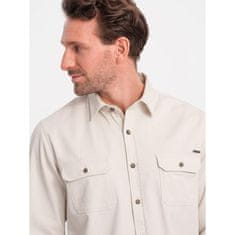 OMBRE Pánska bavlnená košeľa REGULAR FIT s vreckami na gombíky V1 OM-SHCS-0146 krémová MDN124365 M