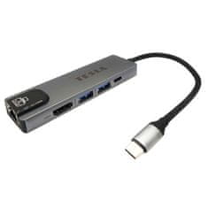 TESLA USB Hub Device MP80 5v1, USB-C/ 2x USB 3.0, USB-C, RJ45, HDMI - stříbrný
