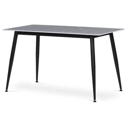 Autronic Moderní jídelní stůl Stůl jídelní 130x70x76 cm, deska slinutý kámen v imitaci matného mramoru, černé kovové nohy (HT-403M GREY)
