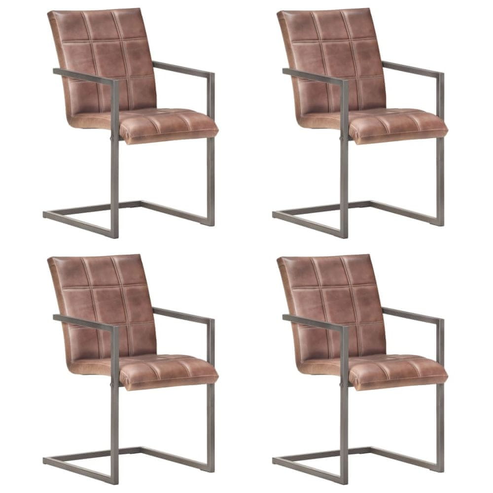 Vidaxl Jedálenské stoličky s perovou kostrou 4 ks ošúchané hnedé pravá koža