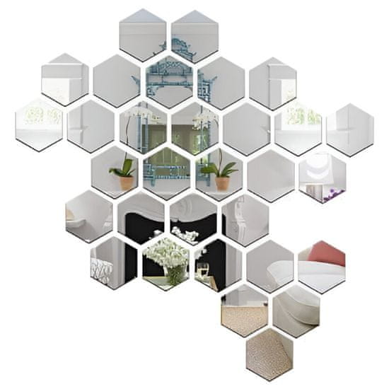 HOME & MARKER® Samolepiace dekoratívne zrkadlové nálepky na stenu – tvar hexagon (12 ks) | HEXAGEM