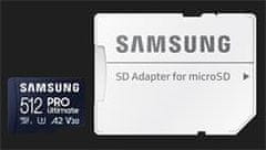 SAMSUNG pamäťová karta 512GB PRO Ultimate CL10 Micro SDXC Grade 3 (č/z: až 200/130MBs) + SD Adaptér