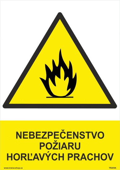 Traiva Bezpečnostné tabuľka - Nebezpečenstvo požiaru horľavých prachov Samolepka 210 x 297 mm (A4) tl. 0.1 mm - Kód: 31285