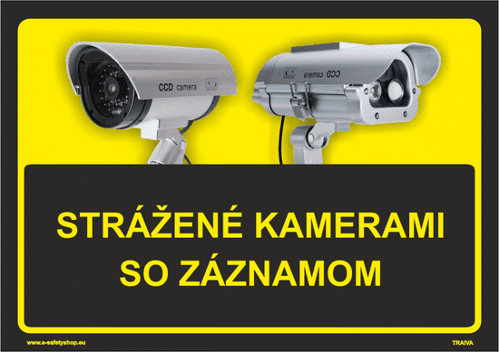 Traiva Strážené kamerami so záznamom čierno / žltá verzia Samolepka 210 x 148 mm (A5) tl. 0.1 mm - Kód: 35362
