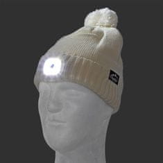 KesTek Pletená čiapka s LED svetlom a brmbolcom, biela