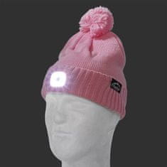 KesTek Pletená čiapka s LED svetlom a brmbolcom, ružová