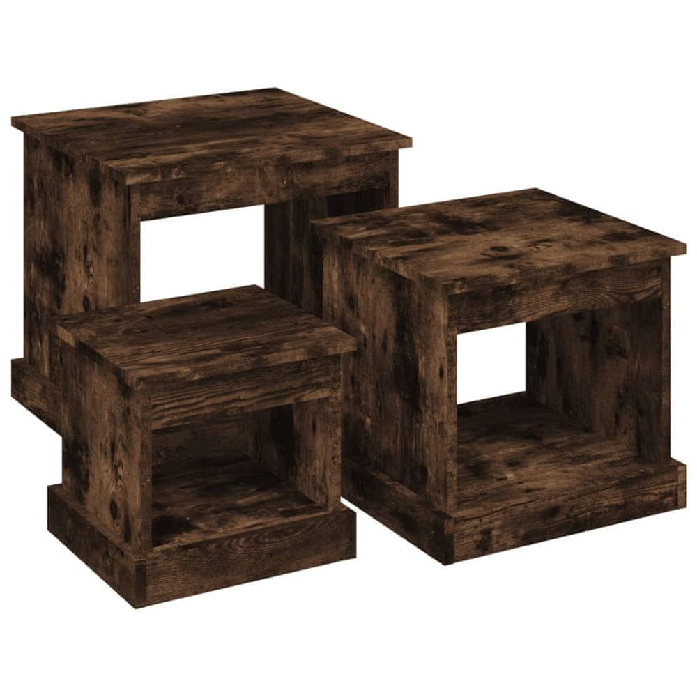 Vidaxl Konferenčné stolíky 3 ks, tmavý dub, kompozitné drevo