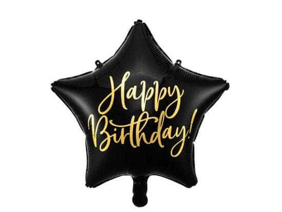 KIK KX4551_1 Fóliový balónik s hviezdou Happy Birthday 40cm čierny