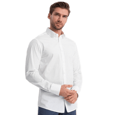 OMBRE Pánska bavlnená košeľa SLIM FIT s mikro vzorom biela MDN124370 S