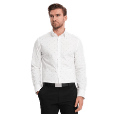 OMBRE Pánska bavlnená košeľa SLIM FIT s kotvami biela MDN124372 S