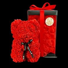 Medvídárek Romantic medvedík z ruží 25cm darčekovo balený - svetlo červený zasypaný červenými lístkami