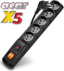 ACAR Rozvodný panel ACAR X5/3m 5x220V černý+přep.ochr.
