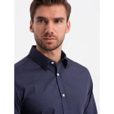 OMBRE Pánska bavlnená vzorovaná košeľa SLIM FIT tmavomodrá MDN124410 S