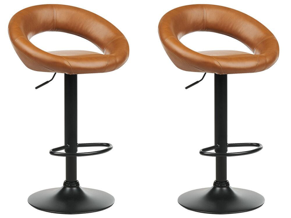 Beliani Sada 2 barových stoličiek z umelej kože hnedá PEORIA II