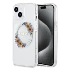 Guess Zadný kryt PC/TPU Flowers Ring Glossy Logo MagSafe pre iPhone 14 Transparent