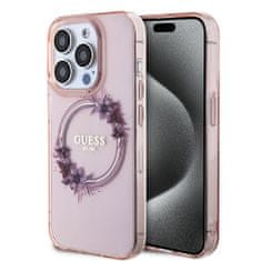 Guess Zadný kryt PC/TPU Flowers Ring Glossy Logo MagSafe pre iPhone 15 Pro Max Pink
