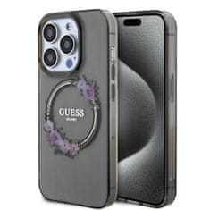 Guess Zadný kryt PC/TPU Flowers Ring Glossy Logo MagSafe pre iPhone 15 Pro Black