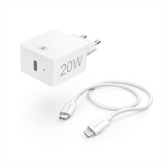HAMA set rýchla USB nabíjačka USB-C PD 20 W + kábel USB-C Lightning 1 m, biela