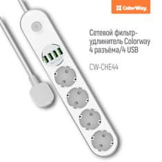 ColorWay Predlžovací kábel CW 4x eurozásuvka, 4x USB biela