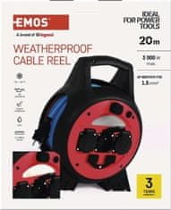 EMOS Počasí odolný prodluž. kabel na bubnu 20 m / 3 zásuvky / modrý / silikon / 230 V / 1,5 mm2