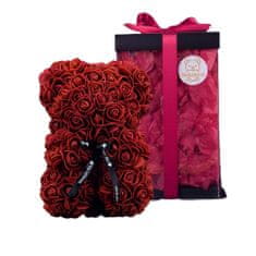 Medvídárek Romantic medvedík z ruží 25cm darčekovo balený - červený zasypaný tmavo červenými lístkami