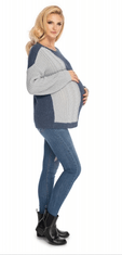 Be MaaMaa Tehotenský sveter, pletený vzor - jeans /sivá, vel. Uni