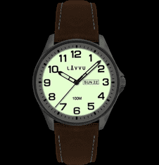 LAVVU Pánske hodinky z nehrdzavejúcej ocele BERGEN White / Top Grain Leather so svietiacim ciferníkom