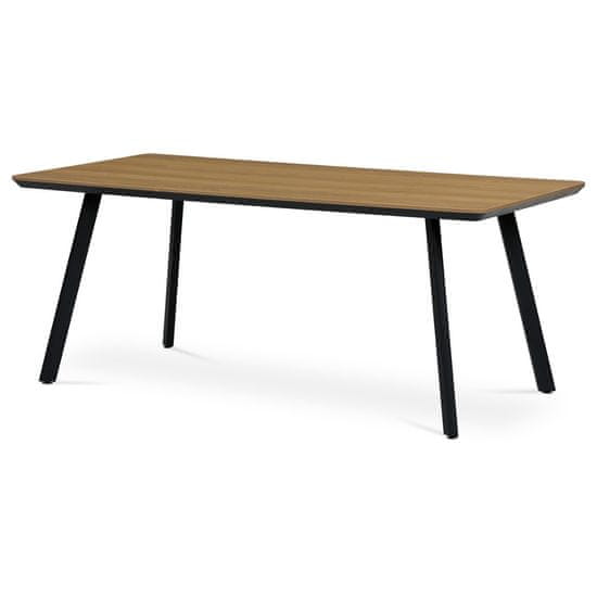 Autronic Jedálenský stôl, 180x90x76 cm, MDF doska s dyhou odtieň dub, kovové nohy, čierny lak