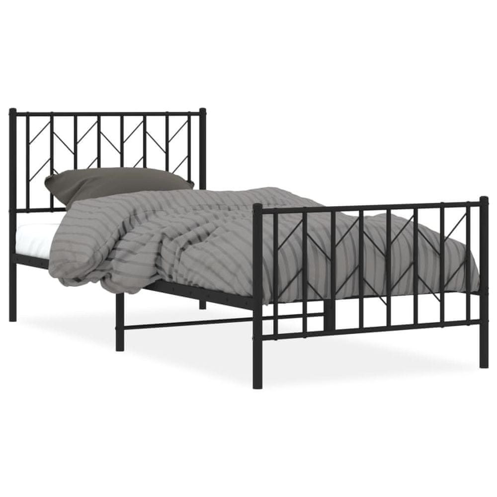 Vidaxl Kovový rám postele s čelom a podnožkou čierny 90x190 cm