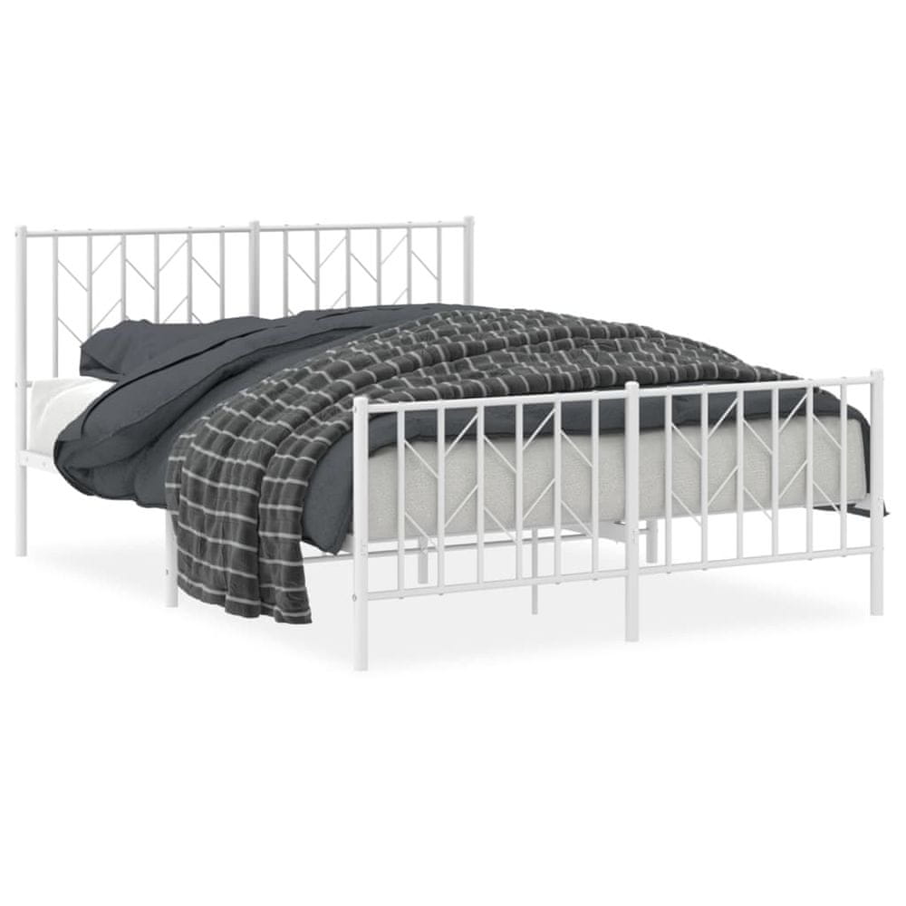 Vidaxl Kovový rám postele s predným a zadným čelom biely 135x190 cm