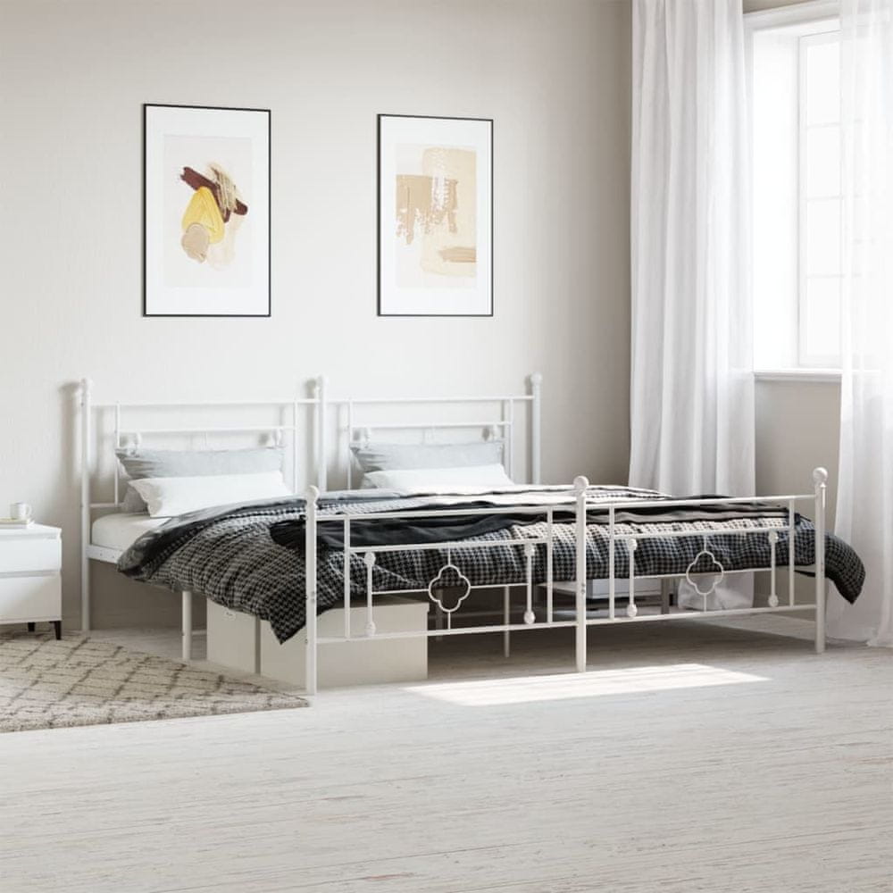 Petromila vidaXL Kovový rám postele s čelom a podnožkou biely 193x203 cm