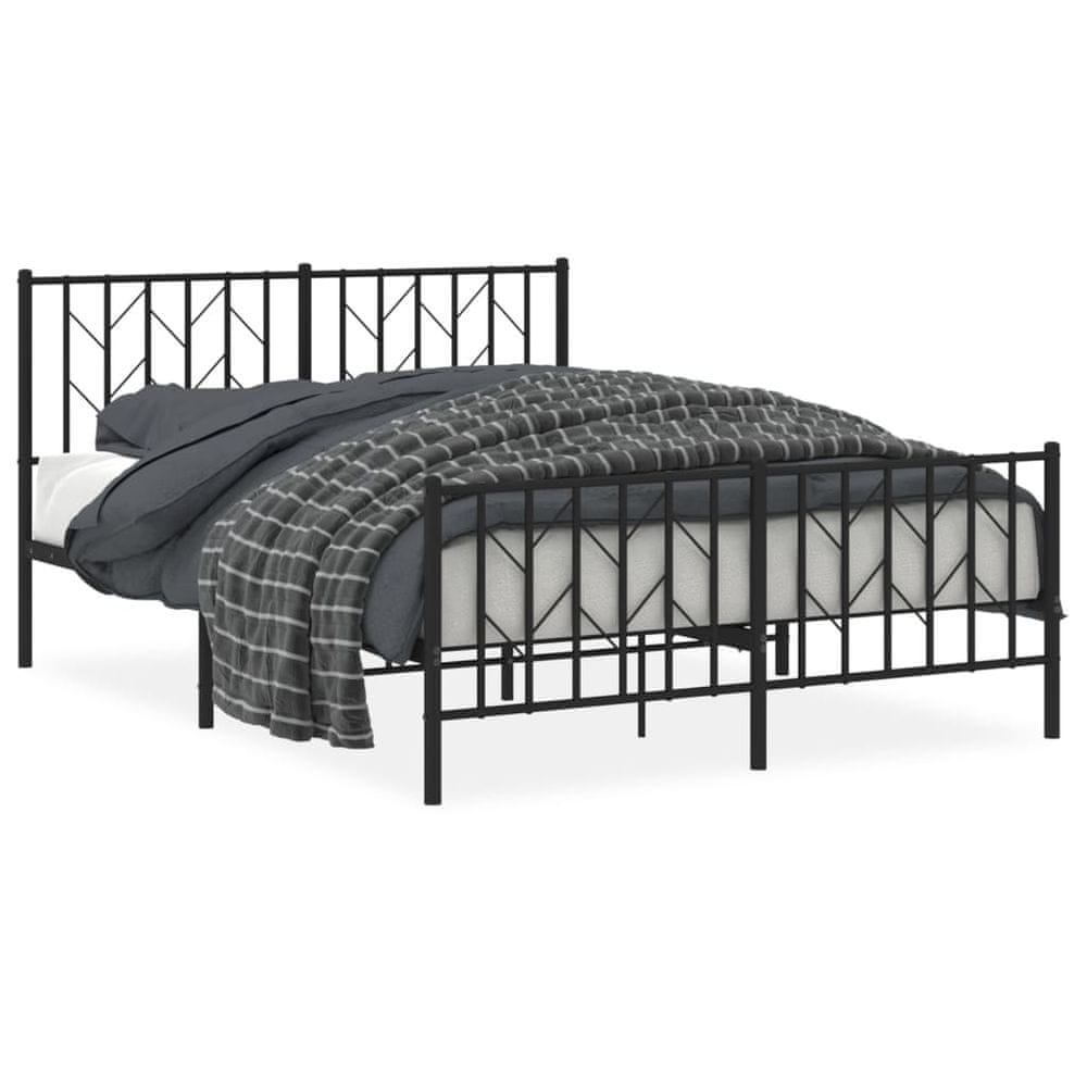 Vidaxl Kovový rám postele s čelom a podnožkou čierny 140x190 cm