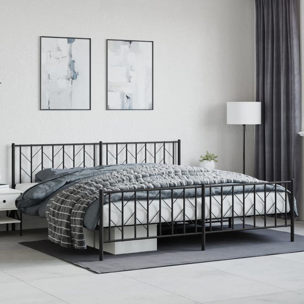 Vidaxl Kovový rám postele s čelom a podnožkou čierny 200x200 cm