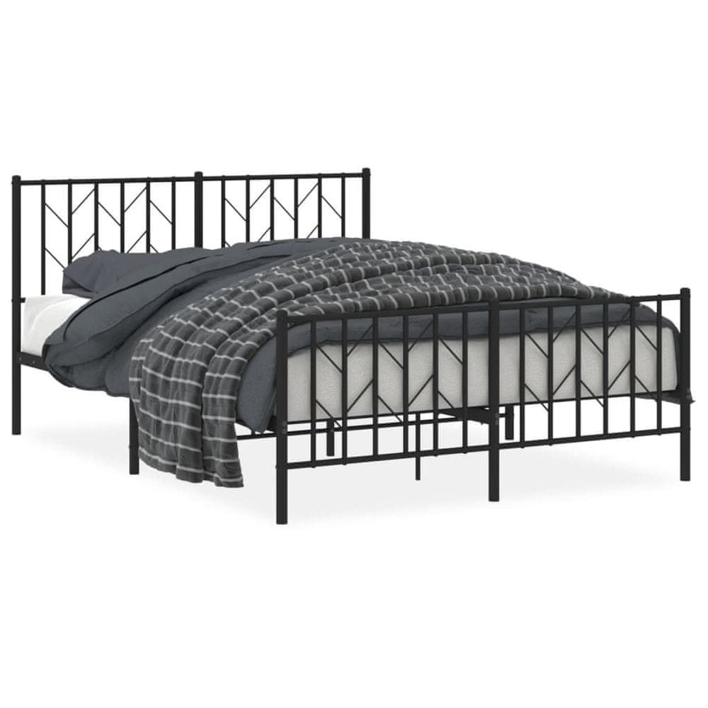 Vidaxl Kovový rám postele s čelom a podnožkou čierny 135x190 cm