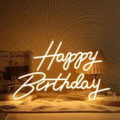 LED neón svietiaca dekorácia - Happy Birthday - narodeniny - teplá biela