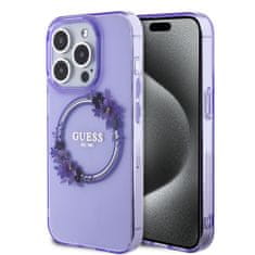 Guess Zadný kryt PC/TPU Flowers Ring Glossy Logo MagSafe pre iPhone 15 Pro Max Purple