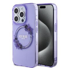Guess Zadný kryt PC/TPU Flowers Ring Glossy Logo MagSafe pre iPhone 15 Pro Purple
