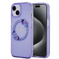 Guess Zadný kryt PC/TPU Flowers Ring Glossy Logo MagSafe pre iPhone 15 Purple