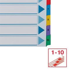 Esselte Zosilnené registre "Mylar", mix farieb, kartón, A4, 1-10 100161