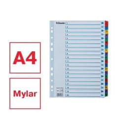 Esselte Zosilnené registre "Mylar", mix farieb, kartón, A4, 1-20, 100163